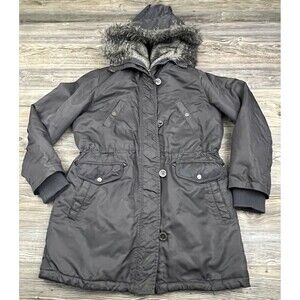 Laundry By Design Winter Coat Jacket Warm Faux Fur Lined Hooded Gray Size Large